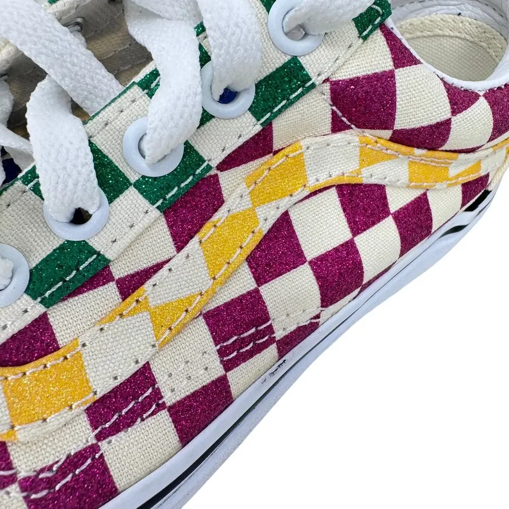 VANS Old Skool Sneakers Unisex Size M4.5 W6 White Multi Glitter Check Lace Up